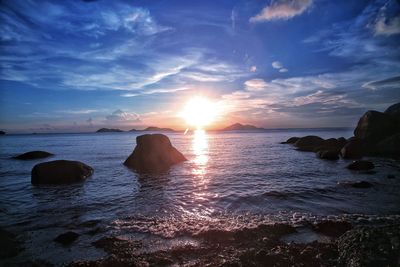 Scenic view of sea against sky at sunset