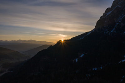 Scenic view of silhouette mountains against sky at sunset