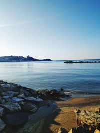 Scenic view of sea against clear sky