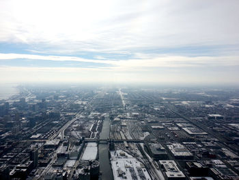 View from the willis tower, chicago. lake michigan can be seen on the left.