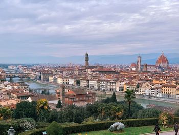 Panoramic view of buildings in city against sky