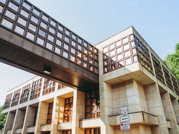 Low angle view of modern building against clear sky
