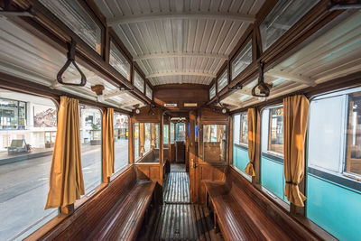 Interior of empty cable car in city