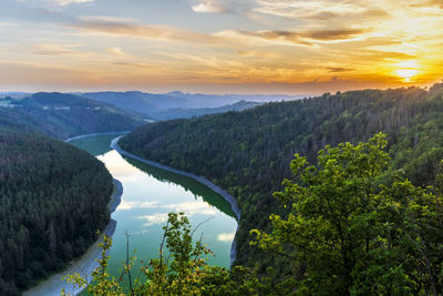 Germany, thuringia, view of river saale at sunset