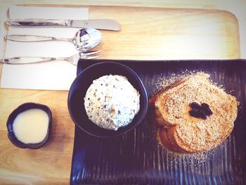 High angle view of food in plate