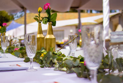 Clean close-up of wedding decorations on table