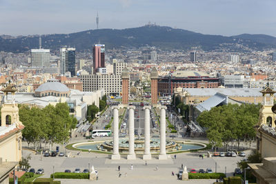 High angle view of buildings in city