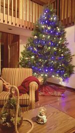 Close-up of illuminated christmas tree