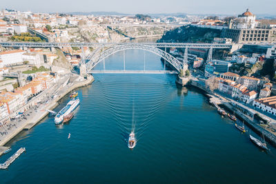 High angle view of suspension bridge