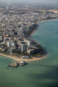 High angle view of city buildings