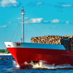 Sailboat sailing on sea against sky
