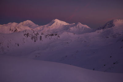 Scenic view of snow covered mountains against sky