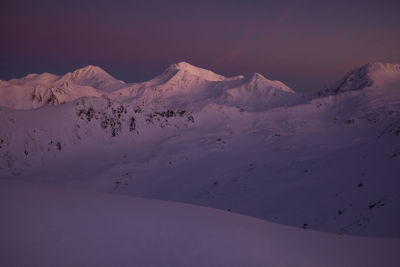 Scenic view of snow covered mountains against sky