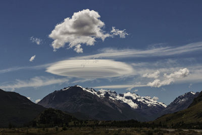 Scenic view of snowcapped mountains against sky