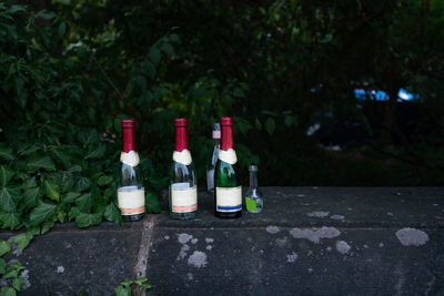 Close-up of bottles on table