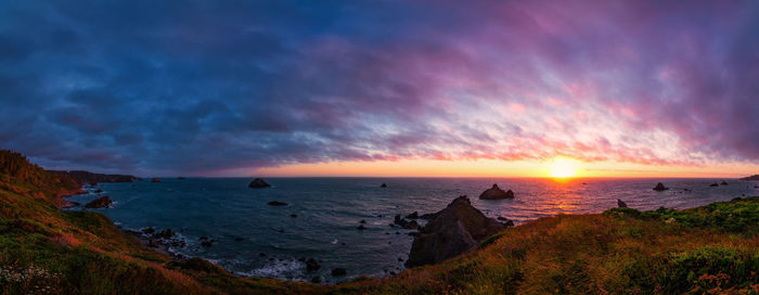 Scenic view of sea against sky during sunset