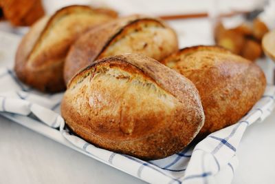 High angle view of bread in plate on table