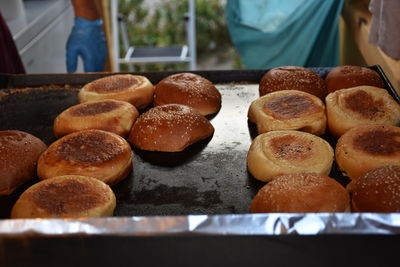 Buns of bread prepared for making hamburger