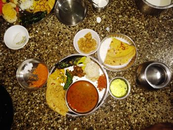 High angle view of food on table