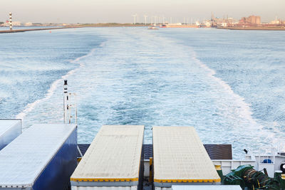 Rear of a ferry ship transporting vehicles and passengers from rotterdam port.