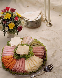 High angle view of vegetables on table