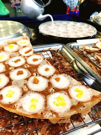 High angle view of breakfast served on table