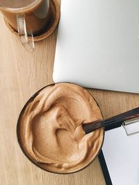 High angle view of breakfast on table