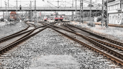 Train on railroad tracks during winter