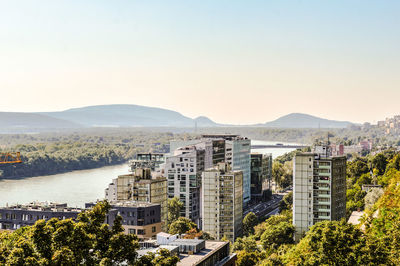 High angle view of city against sky