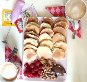 High angle view of breakfast on table