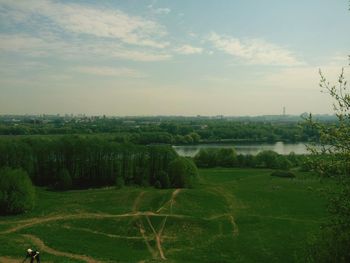 Scenic view of agricultural field against sky