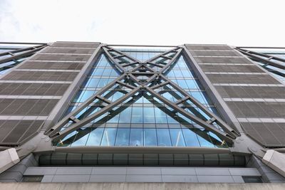 Low angle view of modern building against sky in city