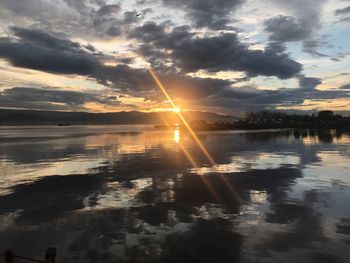 Scenic view of lake against sky during sunset