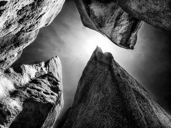 Low angle view of rock formations against sky