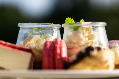 Close-up of drink in glass jar on table