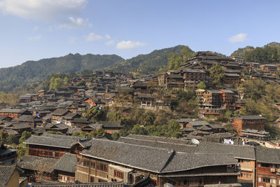 High angle view of townscape against sky