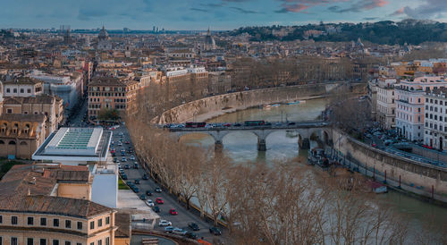 High angle view of buildings in city