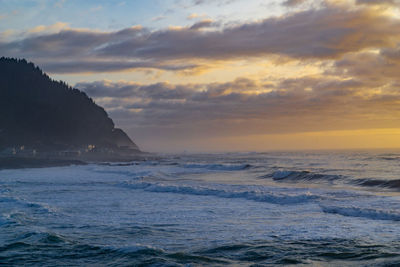 Scenic view of sea against sky during sunset