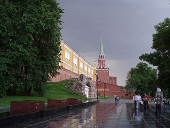 People walking in park