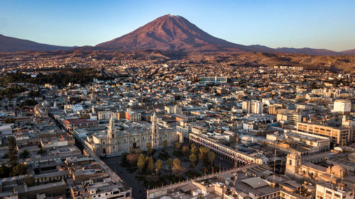 High angle view of cityscape against sky