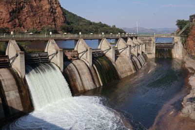 Scenic view of dam against sky