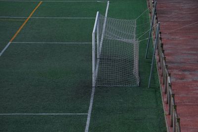 High angle view of soccer field