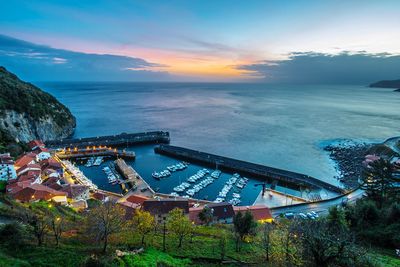 High angle view of sea against cloudy sky