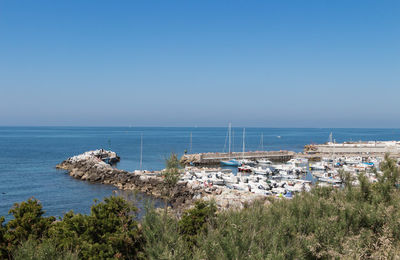 Scenic view of sea against clear blue sky