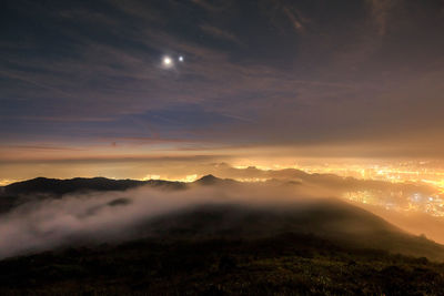 Scenic view of mountains against sky during sunset