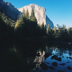 Scenic view of lake with mountains in background