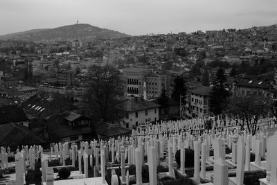 Panoramic view of cemetery against sky