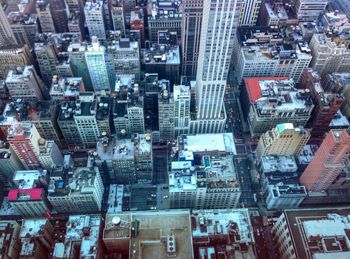 High angle view of city buildings