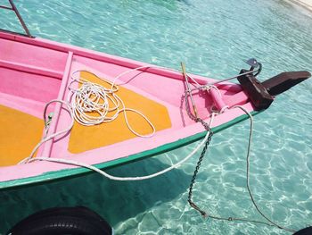High angle view of boats moored in swimming pool