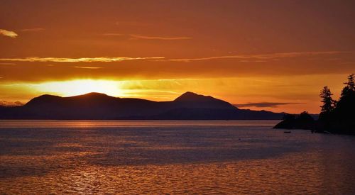 Scenic view of dramatic sky over sea during sunset